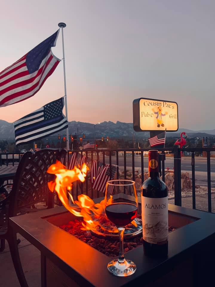 drinks on the patio at cousin pat's bar and grill