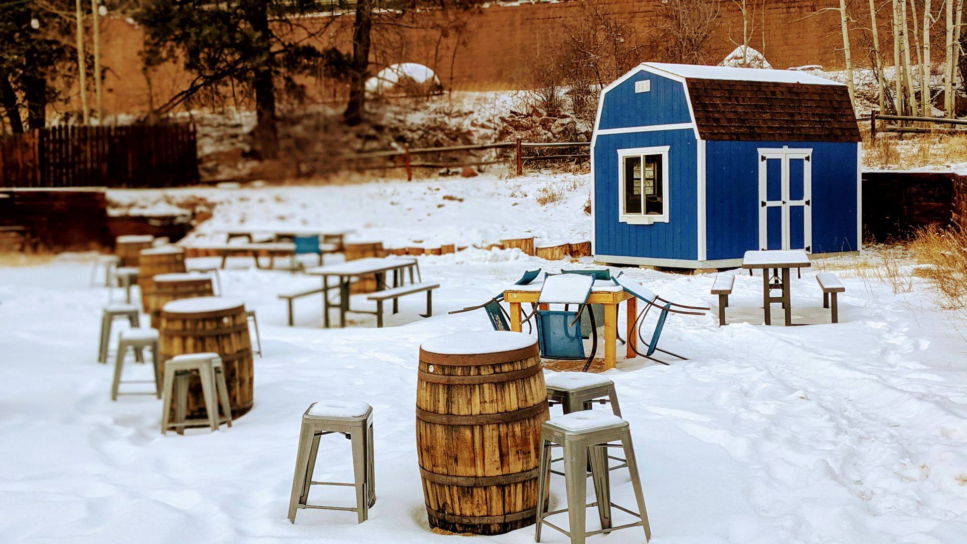 beach bar at the Snowpack Taproom in Conifer