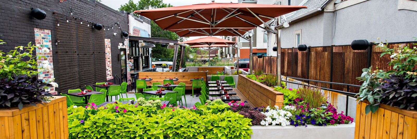 outdoor dining patio at Acova in Denver