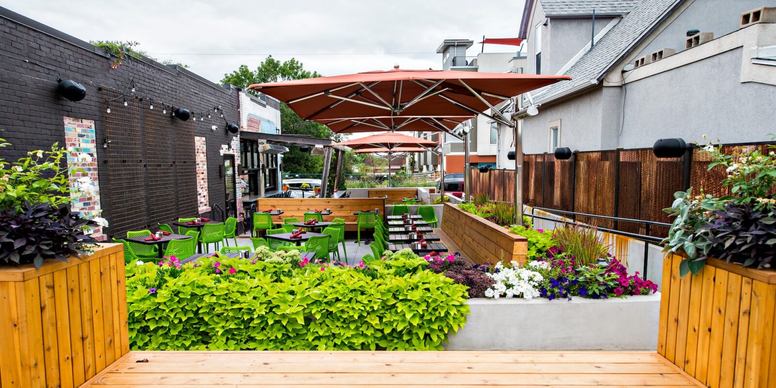 outdoor dining patio at Acova in Denver